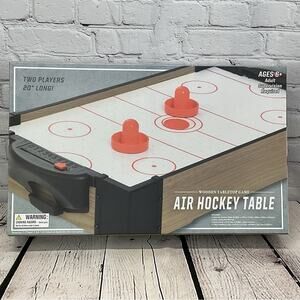 Tabletop Air Hockey Game Wooden 2 Players 20" Long Game Night Travel Vacation